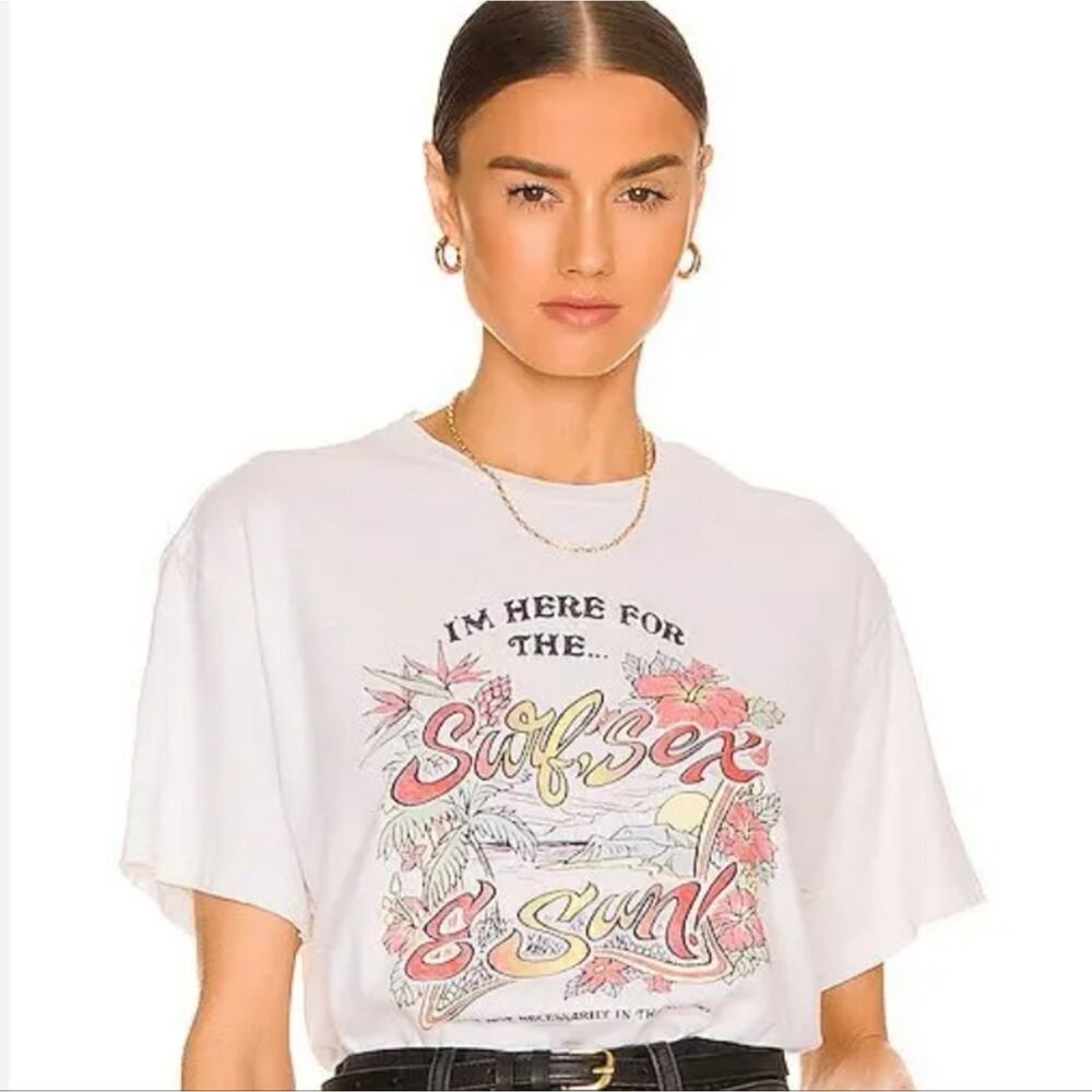 Re/Done 90s Easy 'Surf Sex Sun' T-Shirt Vintage White Short Sleeve Size XS